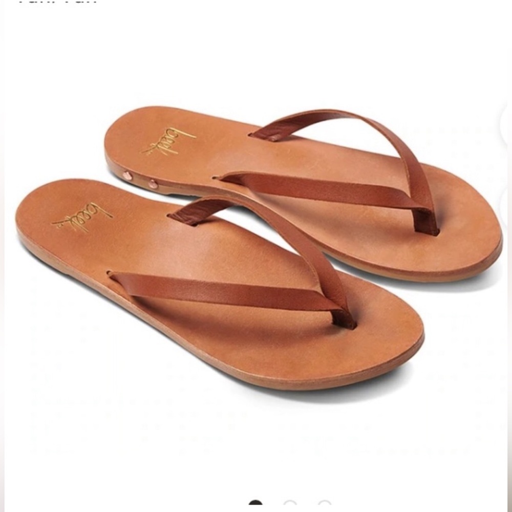 BEEK SEABIRD Thong Sandal Peony & Tan Leather Flip Flops Women's 7